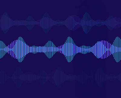 Glowing blue and purple sound waves